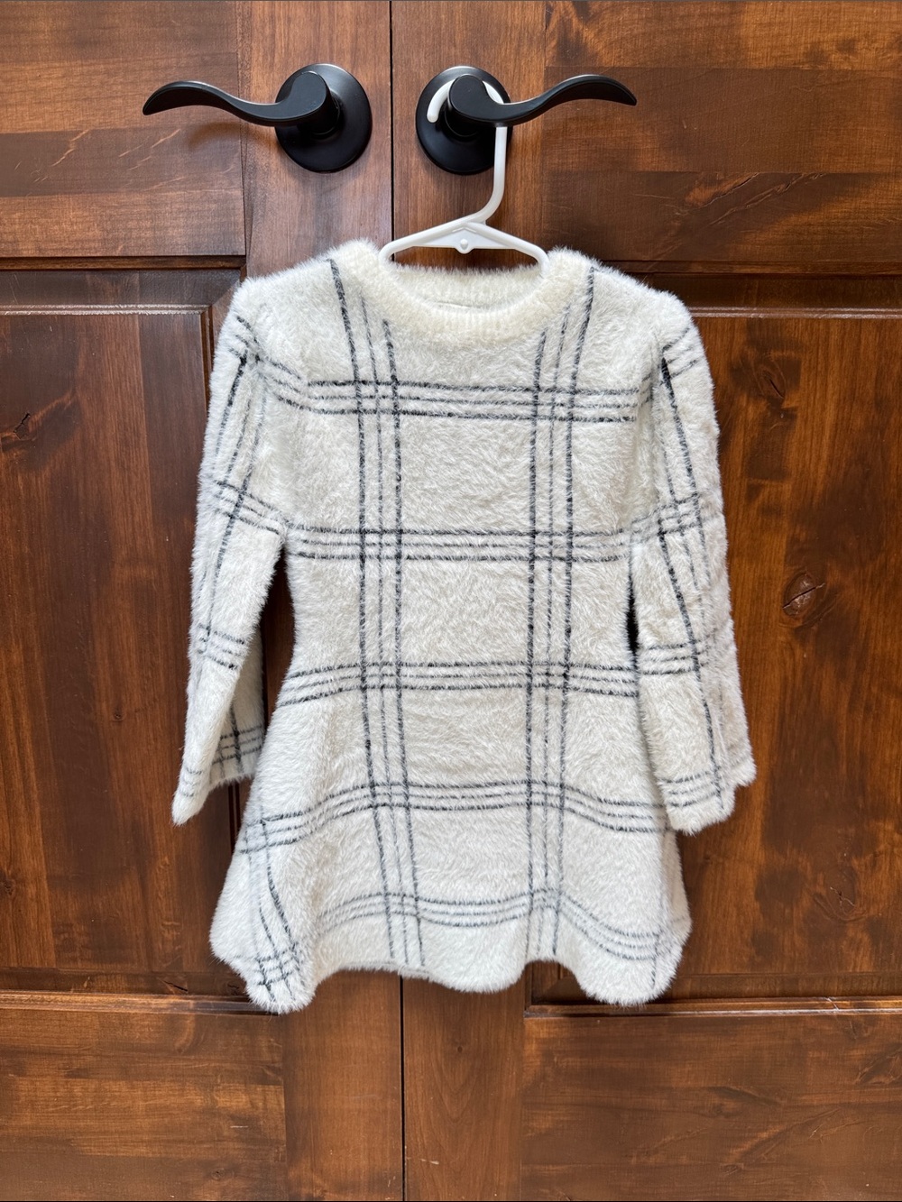 Chelsea & Violet Cream Plaid Fuzzy Girls' Dress